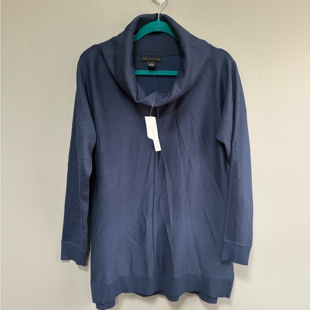 Joan‎ Vass | New York Navy Cowl Neck Lightweight Sweater Size L NEW